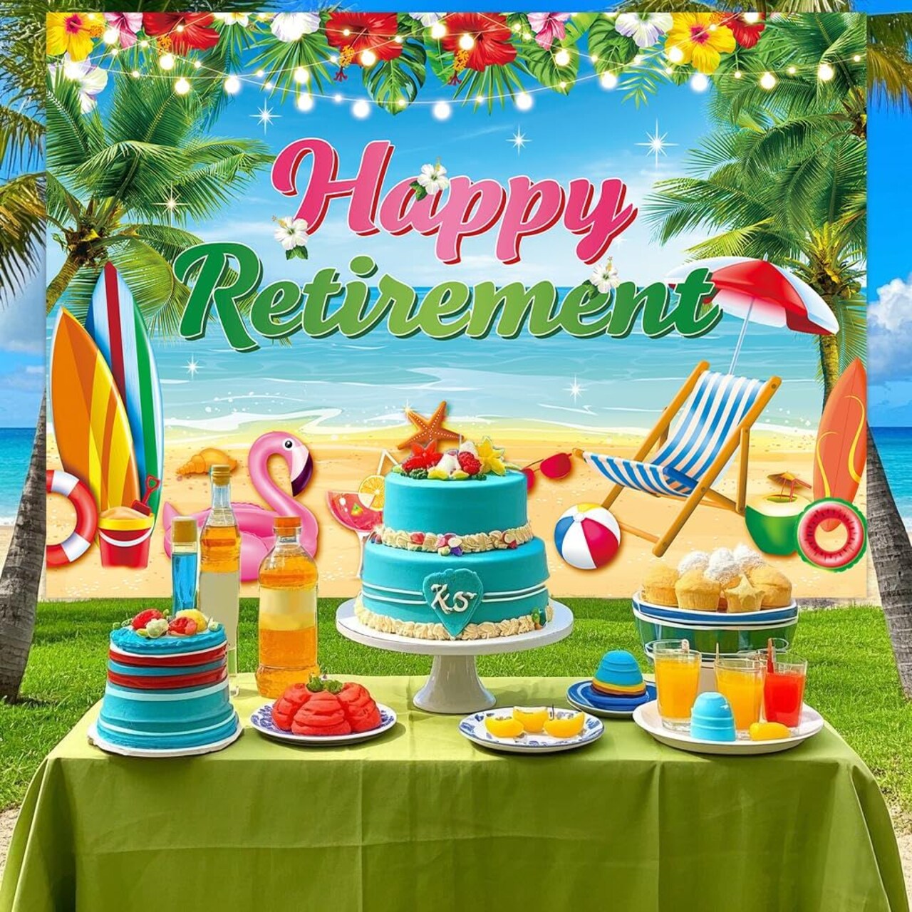 Hawaiian Theme Retirement Decorations Banner Tropical Beach Party
